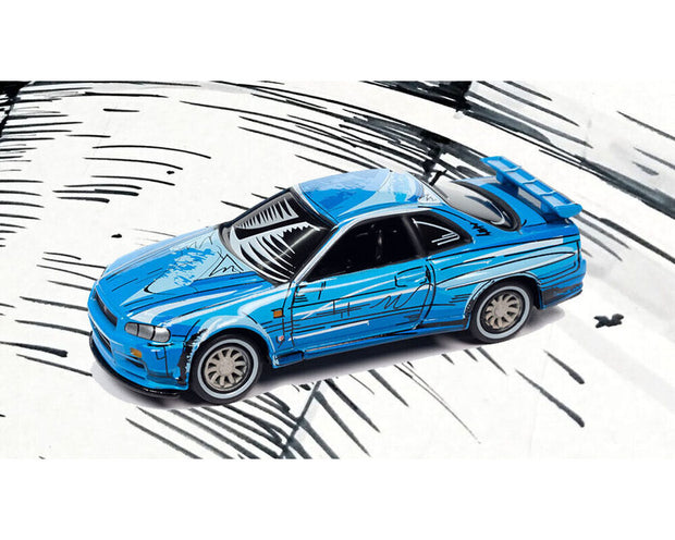 1999 Nissan Skyline GT-R RHD Blue with Graphics "Manga Racing" Limited Edition to 3600